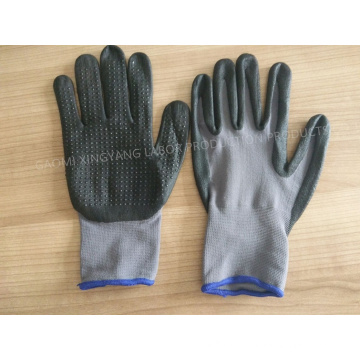 15g de nilón de nylon Nitrilo espuma recubierto con puntos, guantes de trabajo de seguridad (N6016)